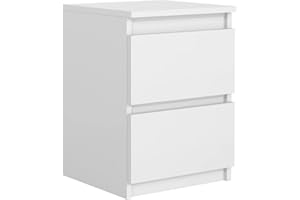 MEBLE MASZTALERZ Stolik Nocny Biały Matowy 2 szuflady 40 cm Szafka nocna, Szuflady bez uchwytów, Stolik nocny, Komoda biała, Szafka z szufladami