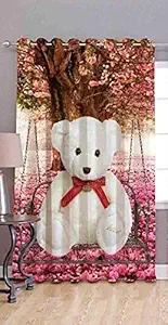 Neymo Polyester 3D Digital Printed 4 x 5 Feet Window Curtain for Living Room Use Pack of 1 Pecs Design Name : 3D Teady Bear Printed Curtain