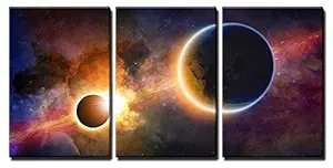 SCPmarts Canvas Print Glowing Planet Earth in Space Framed Canvas Wall Print Size 20x14 inch 3 Frame Set by SCPmarts