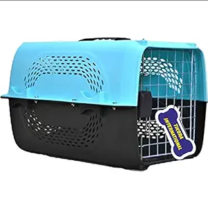 Tikora International Dog Cat Carrier | Pet Travel Cage Bag | Folding Collapsible Tansport Box Crate Plastic Handle| Cage Size !9.5 x 13 x 12.5 inch for Cat Dog (Blue)