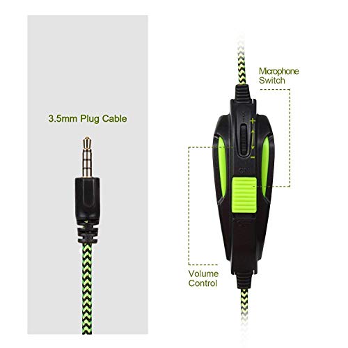 Supsoo Auriculares G813 Est  reo DE 3 5  mm  con Cable  para Juegos  con micr  fono  Cancelaci  n de Ruido y Control de Volumen  para Xbox One PC Mac PS4 tablet tel  fono  Negro y Verde 