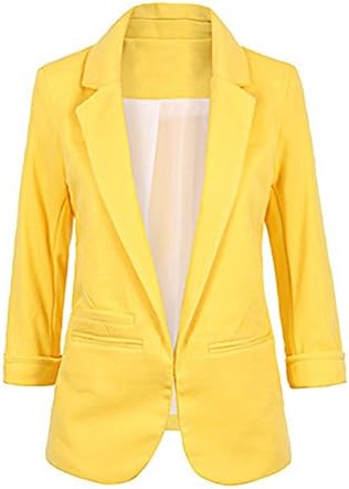 LuShmily Women's Boyfriend Ponte Rolled Sleeves Blazer Yellow L