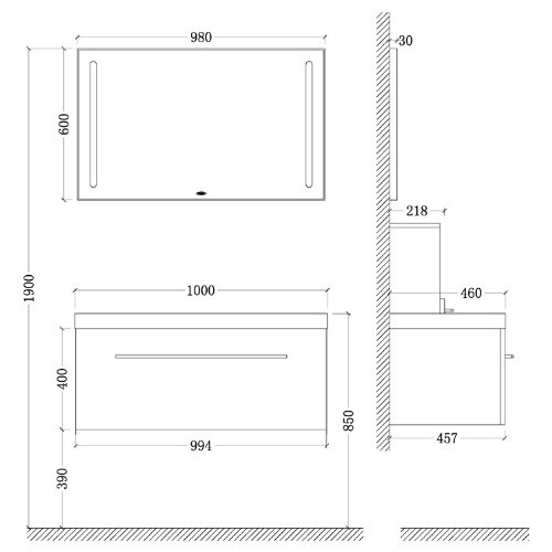 EAGO Badmöbel New Orleans NO-1000 weiß/100×40 - 6