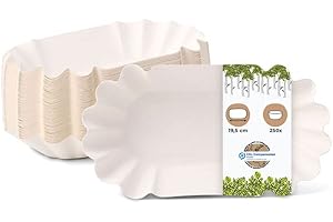 BIOZOYG Cuenco de cartón oval 19,5 x 11 x 3,2 cm I plato blanco de cartón reciclado para papas fritas, currywurst, etc. I reciclable - ecológico I Multipack 250 unidades