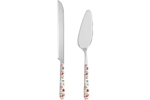 NEVA | BISTROT Roses Collection Set Dessert, Paletta e Coltello per Torta, Set Posate in Acciaio Inox, Lavaggio in Lavastoviglie, Decorazione Indelebile, Micro Rose
