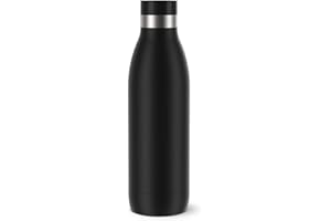 Emsa Bludrop Isolier-Trinkflasche, 0,7 Liter, 100% dicht, Quick-Press Verschluss, Ergonomischer 360° Trinkgenuss,12h warm, 24h kühl, einfache Reinigung, Edelstahl, Pulverbeschichtung, Schwarz, N31109