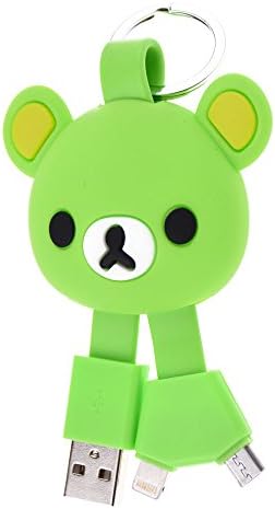 Belons Lovely Bear Silicone Key Chain 2-in-1 Lightning and Micro USB Cable Charging Date Sync Cable for iPhone and Android Devices (Green)