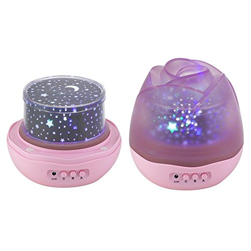 SlowTon Sternenhimmel Projektor, Rosebud Blume Knospen 360 Grad drehbar Star Projektor Rose Nachtlicht Romantische Nacht Lampe Projektion 4 LED Wulst für Haus, Schlafzimmer, Kinder Zimmer, Hochzeit, Geburtstag, Parteien, Rosa - 4