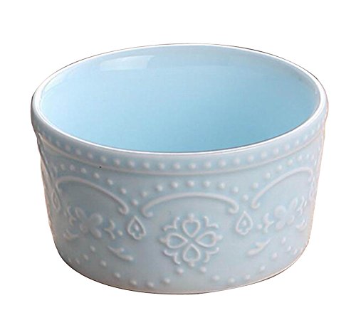 Set of 4 Creative Ceramic Dessert Bowls Ramekins Souffle Baking Cups, Blue