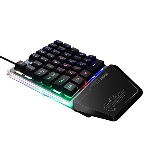 Preisvergleich Produktbild Hellycuche USB-RGB-Einhand-Tastatur mit farbigen LED-Hintergrundbeleuchtungen mit beleuchtetem Hintergrund, Metall-Basespiel-Tastatur mit mechanischem Feeling Rainbow Color Layout QWERTY für G40 PUBG