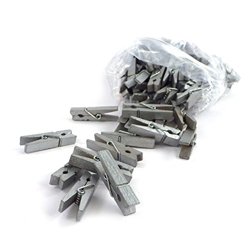 100 kleine mini Dekoklammern Klammern Holz Wäscheklammern Miniklammern Holzklammern natur Silber Gold (Silber-35mm) - 6