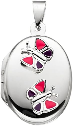 Jobo Medallion 925 Silver Butterfly Pink Double Photo Frame Children's Locket