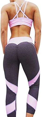 Uskincare 2 Piece Women's Yoga Set Yoga Clothing Sports Bra Leggings Sportswear (M, Rosa &amp; Gray)