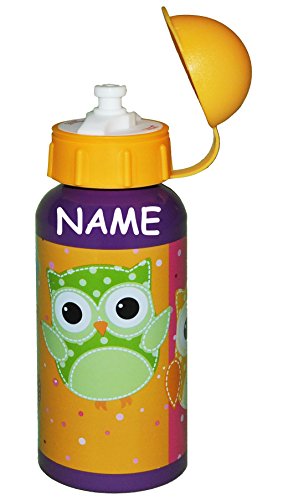 2 tlg. Set: Brotdose + Trinkflasche – “ lustige Eulen “ – mit extra Einsatz – Brotbüchse Küche Essen für Mädchen Kinder Vesperdose Lunchbox – Eule lila Brotkasten für Vesper Frühstück Brotzeitdose / Brotzeitbox – Fach – Fächer / Einlagefach - 2