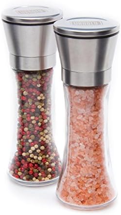 Venoly Glass Salt and Pepper Grinder Mills, Table Top Crushers and Shakers, Adjustable Rotor, 6 oz, Set of 2