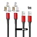 Produktbild NetDot Gen10 3 in 1 Nylon geflochtenes magnetisches Schnellladekabel mit seitlicher LED kompatibel mit USB-C & Micro USB Smartphones and i-Product (1m/2 Pack rot)