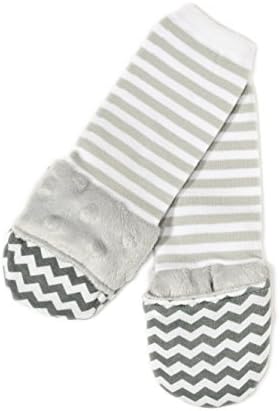 Handsocks Plushy Stay On Strap-Free No-Scratch &amp; Warmth Mittens (Medium (6-12 Months), Elodie (Grey Chevron))