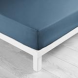 douceur d'intérieur drap housse 1 personne 90x190 cm lina bleu nuit