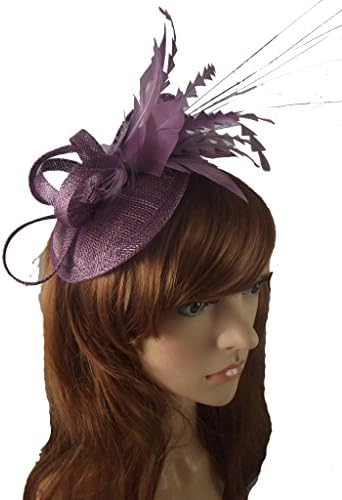 Plum Purple Sinamay Fascinator with Feathers - Special Occasion Wedding Races