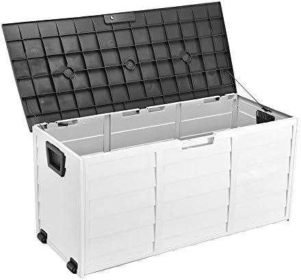 Pandamoto Garden Plastic Storage Utility Chest Cushion Shed Box 250L (GJX-black+white)