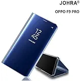 Johra® Luxury Clear View Electroplate Mirror Protective Leather Flip Cover for Oppo F9 / Oppo F9 Pro (Blue)