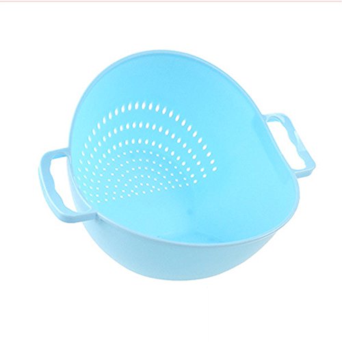Rice Wash Sieve Strainer VENMO Doppelhandgriff Reiskorb Küchenkorb Reiswaschsiebsieb (Light Blue)