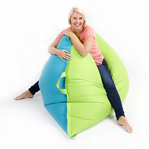 Fun!ture Large Adult 2-Tone Bean Bag Slab Floor Cushion, 140 x 180 cm, Turquoise / Lime
