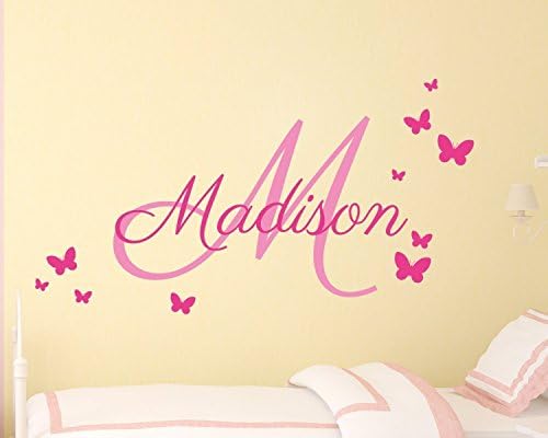 Baby Girl Nursery Wall Sticker- Personalised Girls Name Wall Sticker - Butterflies Wall Sticker - Monogram Name Wall Sticker- Wall Sticker