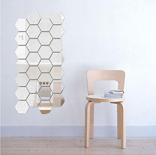 Saingace 12Pcs Spiegel-Hexagon-Vinyl entfernbare Wand-Aufkleber-Abziehbild-Ausgangsdekor-Kunst DIY Wandaufkleber Wandtattoo Wandsticker (Silber) - 4