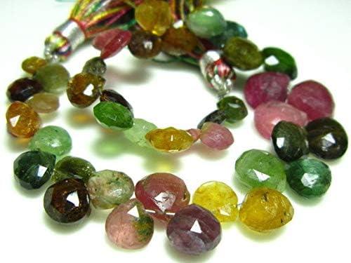 LOVEKUSH 50% Off Gemstone Jewellery AA-Tourmaline Faceted Heart Briolettes- 6.5" Strand -Stones Measure- 5-8mm Code:- RADE-8438