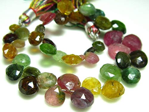 LOVEKUSH 50% Off Gemstone Jewellery AA-Tourmaline Faceted Heart Briolettes- 6.5" Strand -Stones Measure- 5-8mm Code:- RADE-8438
