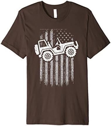 Men's Distressed Four By Four Off Road Life USA Flag T-shirt Large Brown