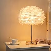 SHKAYTO 1Pcs, Premium Feather Table Lamp, White Feather Decor Bedside Light, Modern Elegant Desk Lamp Night Light for Bedroom