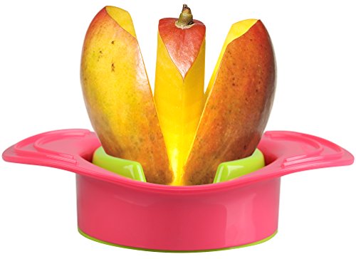 Fackelmann Mango-Entkerner, Mangoschneider aus Kunststoff mit Halteschale, Haushaltsgerät (Farbe: grün/koralle; Maße: 13 x 18 cm), Menge: 1 Stück - 4