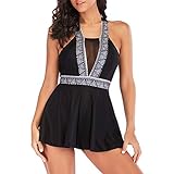 Muium Damen Bikini Set V-Ausschnitt Sexy Plus Size Tankini Geteilter Badeanzug mit Netznaht Print Padded Push Up Swimdress Beachwear Bademode Swimsuit S-5XL (Blau, CN:M)