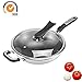 Produktbild AYOUGALA Bratpfanne Antihaftversiegelt Mit Deckel,Edelstahl Wok,Rauchfreier Wok,Waben-Antihaft-Wok,Unbeschichtet,Gasherd Induktionsherd Universal,32cm