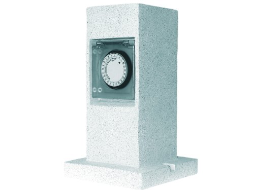 Preisvergleich Produktbild Gartensteckdose in Steinsäulenoptik mit Zeitschaltuhr, 2-fach