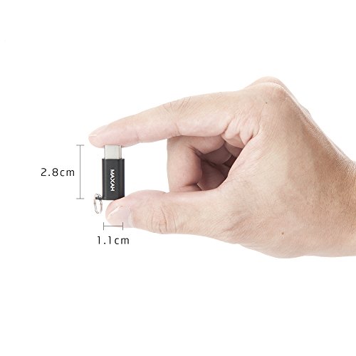 Type C Adapter MAXAH USB C auf Micro USB Konverter Adapter Aluminium-Legierung Gehäuse,mit Schlüsselring,OTG kompatibel,2er Set,für USB Type C Geräte z.B. MacBook, OnePlus 2, Nexus 5X, Nexus 6P, ChromeBook Pixel, Nokia N1,Huawei P9,Huawei Nexus 6P,LG Nexus 5X,Meizu Pro 5,Microsoft Lumia 950/XL,ZUK Z1,Google Pixel C (Schwarz) - 5