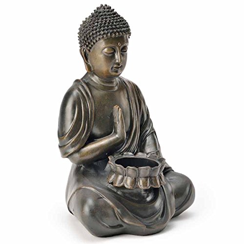 Deko BUDDHA Teelichthalter Figur Statue Skulptur FENG SHUI 24 cm Garten NEU - 3