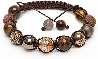 Zebredellas Bracelet Unique Chipo Tigers Eye Labradorite Pyrite Gemstone Beads Brown Lava Zircon Faceted Crystals Hand-Made in Britain Zodiac Capricorn Leo A3