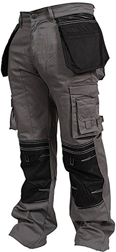 Preisvergleich Produktbild Newfacelook Herren Arbeitshose cargohose Hose Knie Taschen Grau W32-L32