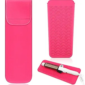 2 Pieces Flat Iron Travel Case Heat Resistant Curling Iron Neoprene Holder and Silicone Mat for Hair Tools Curling Iron Organizer Bag or Travel Daily Use (Rose Red)
