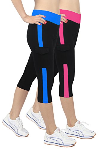 iLoveSIA® Damen Caprihosen zweifarbig Sport leggings Capri Tights - 3