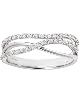 Revoni - 9 Karat Weißgold Crossover-Ring mit 0,21 Karat Diamant