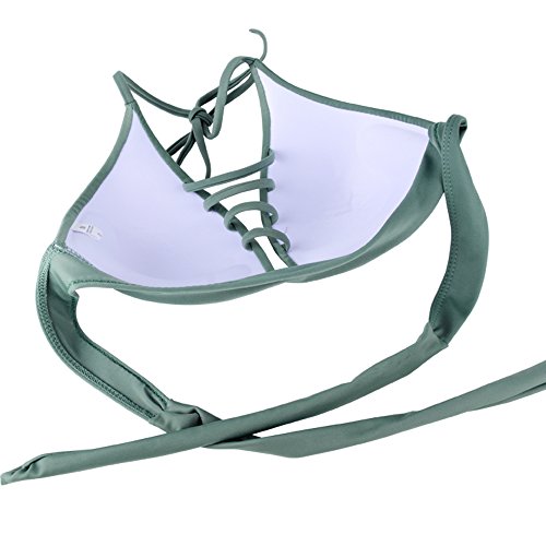 Damen Push Up Bikini Set Gepolstert Neckholder Bandeau Bademode ohne Bügel Tankini Badeanzug Strandmode - 3