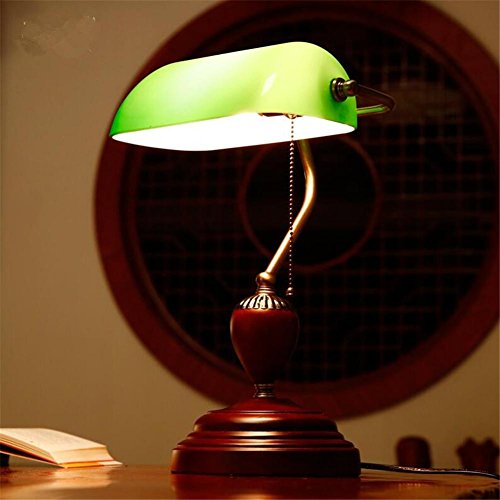 Preisvergleich Produktbild Schreibtischlampe Retro Schreibtischlampe American Traditional Style Bankers Lampe Holztisch Lampe mit grünem Glas Schatten und Pull Line Switch Lesen Studie Nachttischlampe für schönes Geschenk Home Office Dekorationen
