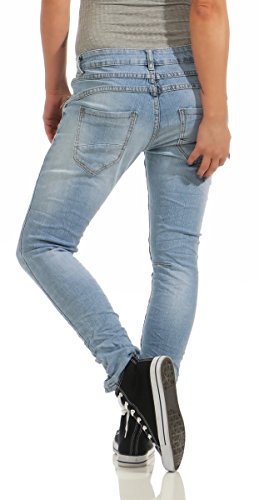 Fashion4Young 11424 LEXXURY Damen Jeans Röhrenjeans Hose Boyfriend Baggy Haremscut Damenjeans Slim-Fit (hellblau, XXL-44) -