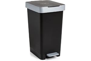 Tatay Cubo de Pedal Smart, 25L de Capacidad, Pedal Retráctil, Polipropileno, Libre de BPA, Bolsa Basura 30L. Color Negro. Medidas 26 x 36 x 47cm