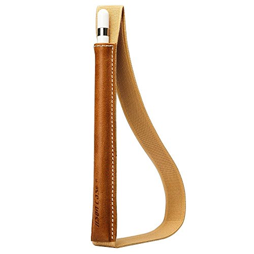 Jisoncase Klasse Halter Apple Pencil Leder Stiftehalter für Apple 9.7 Zoll / 12.9 Zoll iPad Pro Stift Ledertasche Hülle aus echtem Leder, braun, JS-APL-01A20