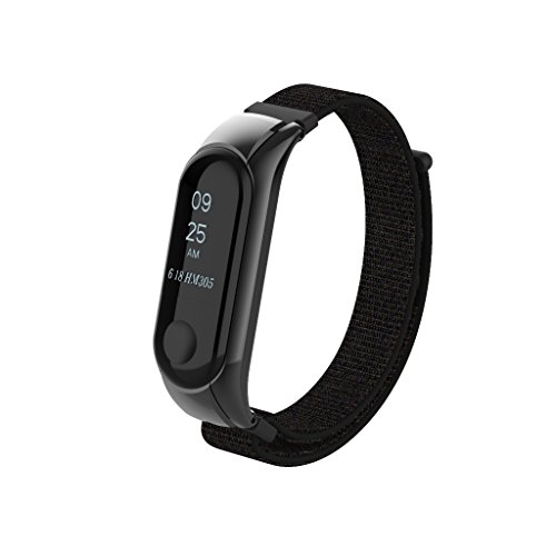 Beetest A Pulsera Xiaomi Mi Band 3 Correa de Reloj Elegante Reemplazo de Bandas para Mi Band 3-Lienzo de Bucle de Moda(Mate Negro)